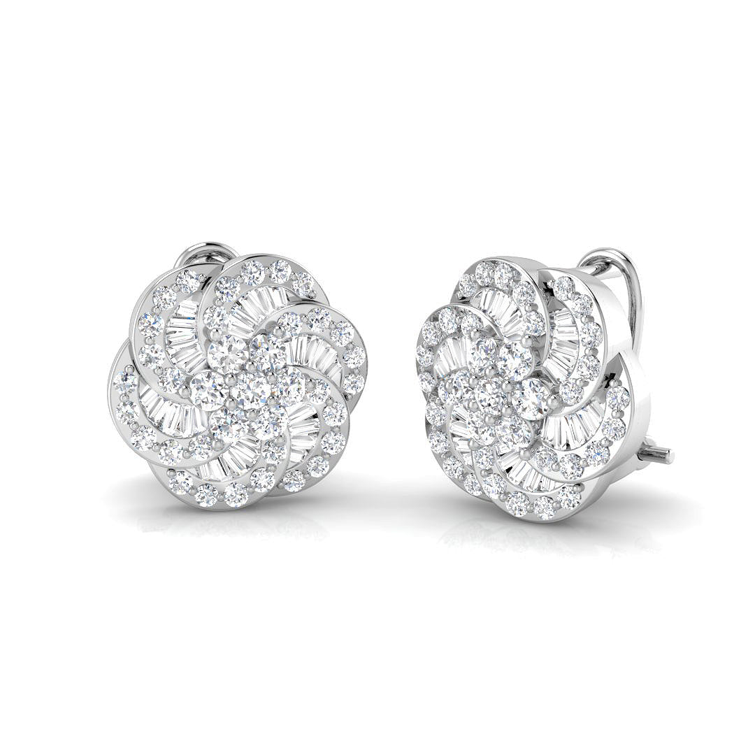 Stud Earrings with Flower Swirl Diamond Cluster - 1.25ct in 10K/14K gold and platinum with certified lab-grown or natural diamonds