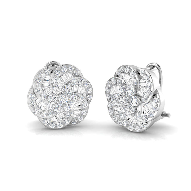 Lab Grown & Natural Round & Baguette Cluster Stud Earrings | 10K & 14K Gold, Platinum