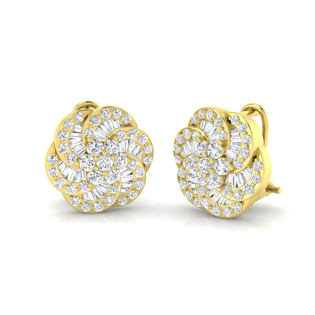 Stud Earrings with Flower Swirl Diamond Cluster - 1.25ct in 10K/14K gold and platinum with certified lab-grown or natural diamonds