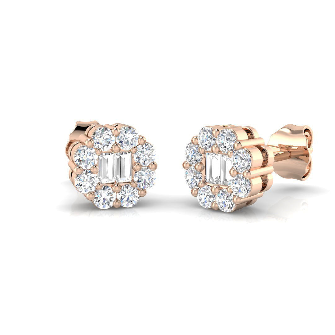 Stud Earrings with Flower Diamond Halo Cluster - 0.5ct in 10K/14K gold and platinum with certified lab-grown or natural diamonds