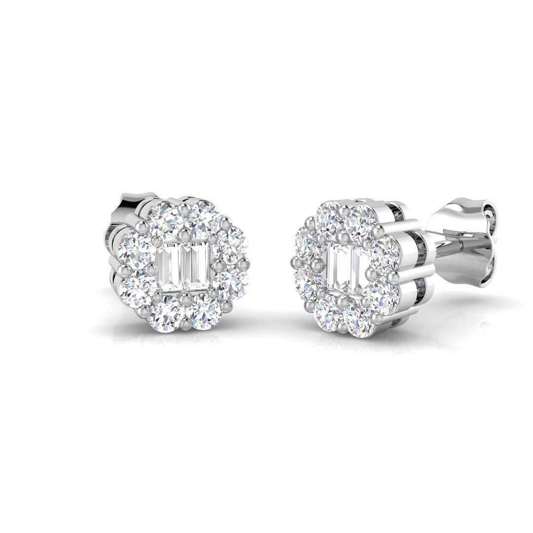 Stud Earrings with Flower Diamond Halo Cluster - 0.5ct in 10K/14K gold and platinum with certified lab-grown or natural diamonds
