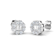 Stud Earrings with Flower Diamond Halo Cluster - 0.5ct in 10K/14K gold and platinum with certified lab-grown or natural diamonds