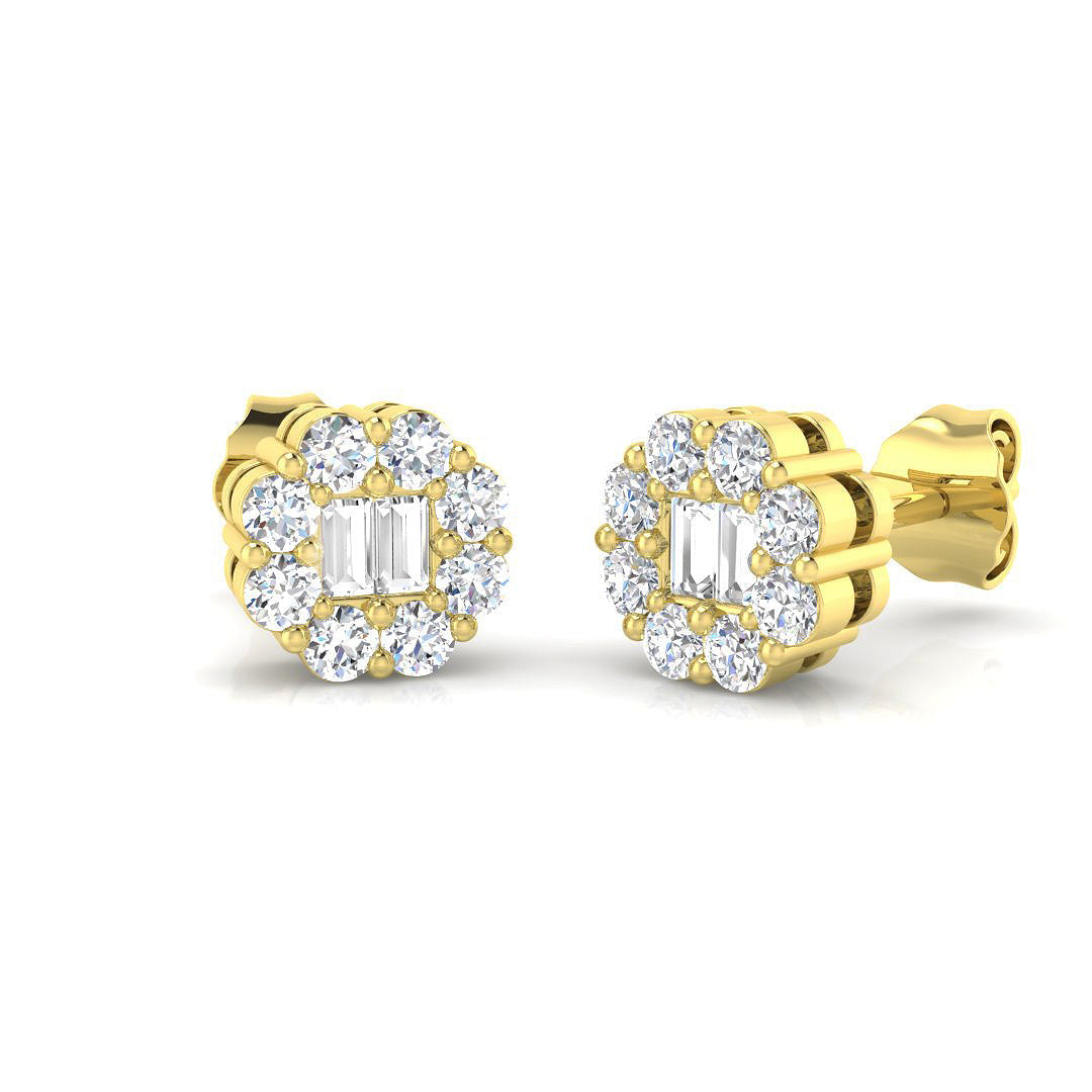 Stud Earrings with Flower Diamond Halo Cluster - 0.5ct in 10K/14K gold and platinum with certified lab-grown or natural diamonds
