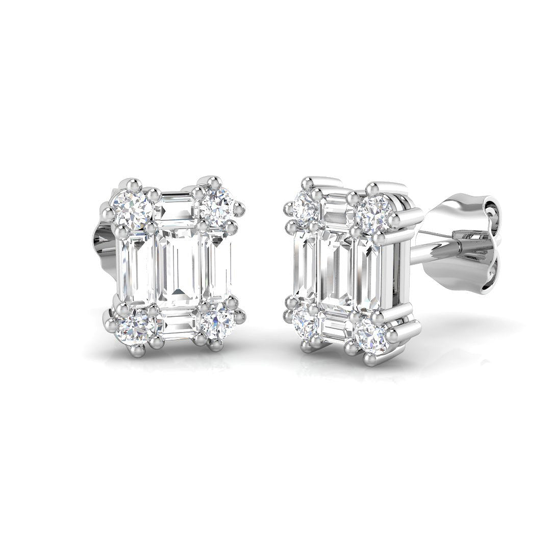 Gold Baguette and Brilliant Diamond Earrings - 0.5ct to 1ct in 10K/14K gold and platinum with certified lab-grown or natural diamonds
