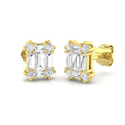 Gold Baguette and Brilliant Diamond Earrings - 0.5ct to 1ct in 10K/14K gold and platinum with certified lab-grown or natural diamonds