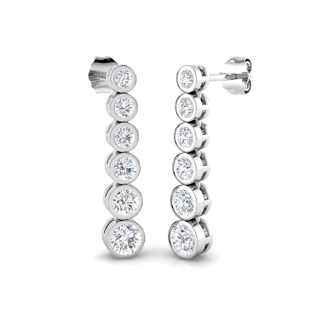 Graduated Bezel Set Diamond Drop Earrings in 10K/14K gold and platinum with certified lab-grown or natural diamonds