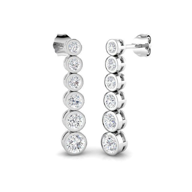 Graduated Bezel Set Diamond Drop Earrings | 10K & 14K Gold, Platinum