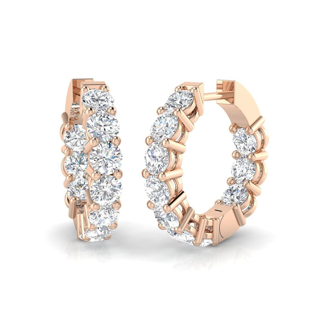 3 Ct Round Diamond Hoop Earrings in 10K/14K gold and platinum with certified lab-grown or natural diamonds