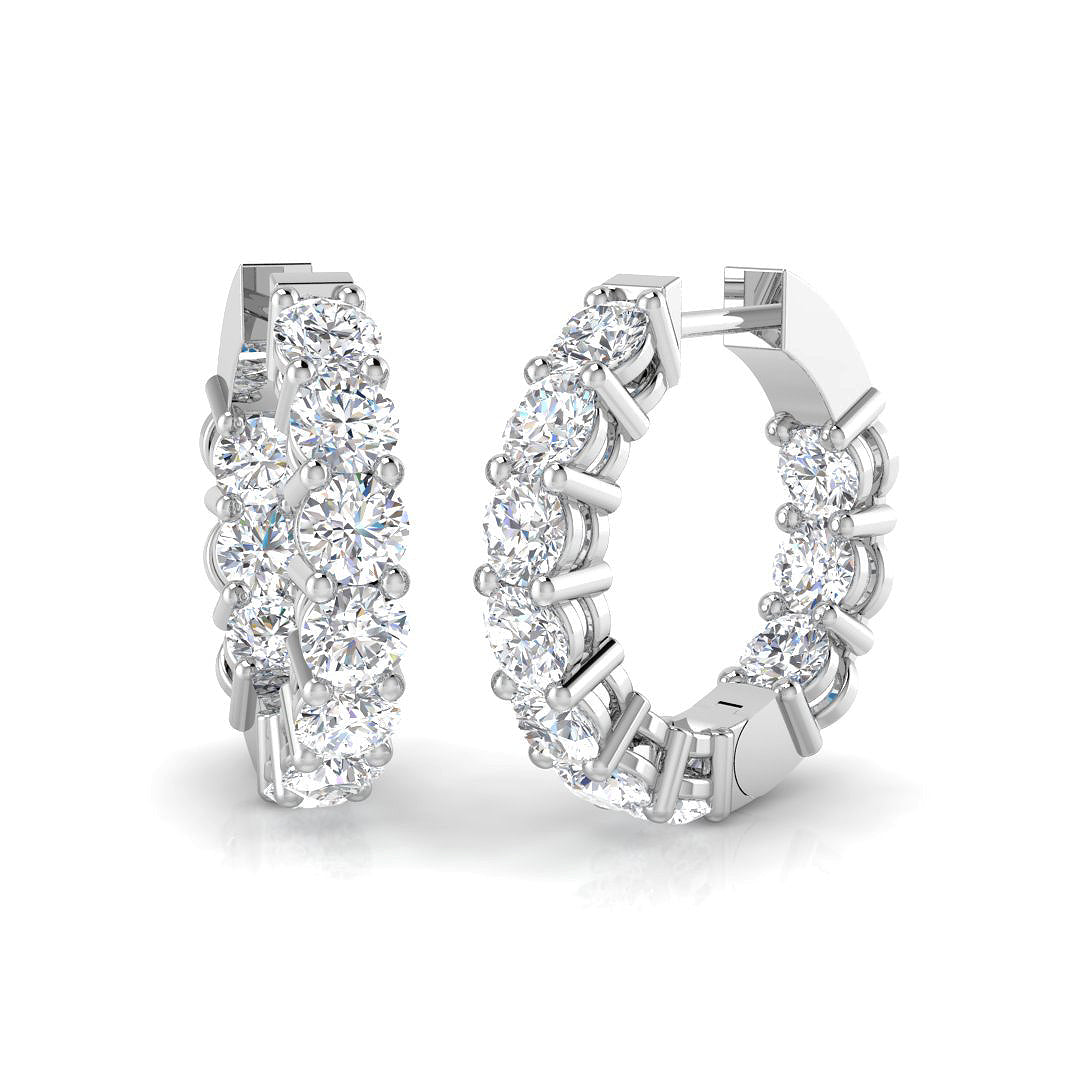 3 Ct Round Diamond Hoop Earrings in 10K/14K gold and platinum with certified lab-grown or natural diamonds