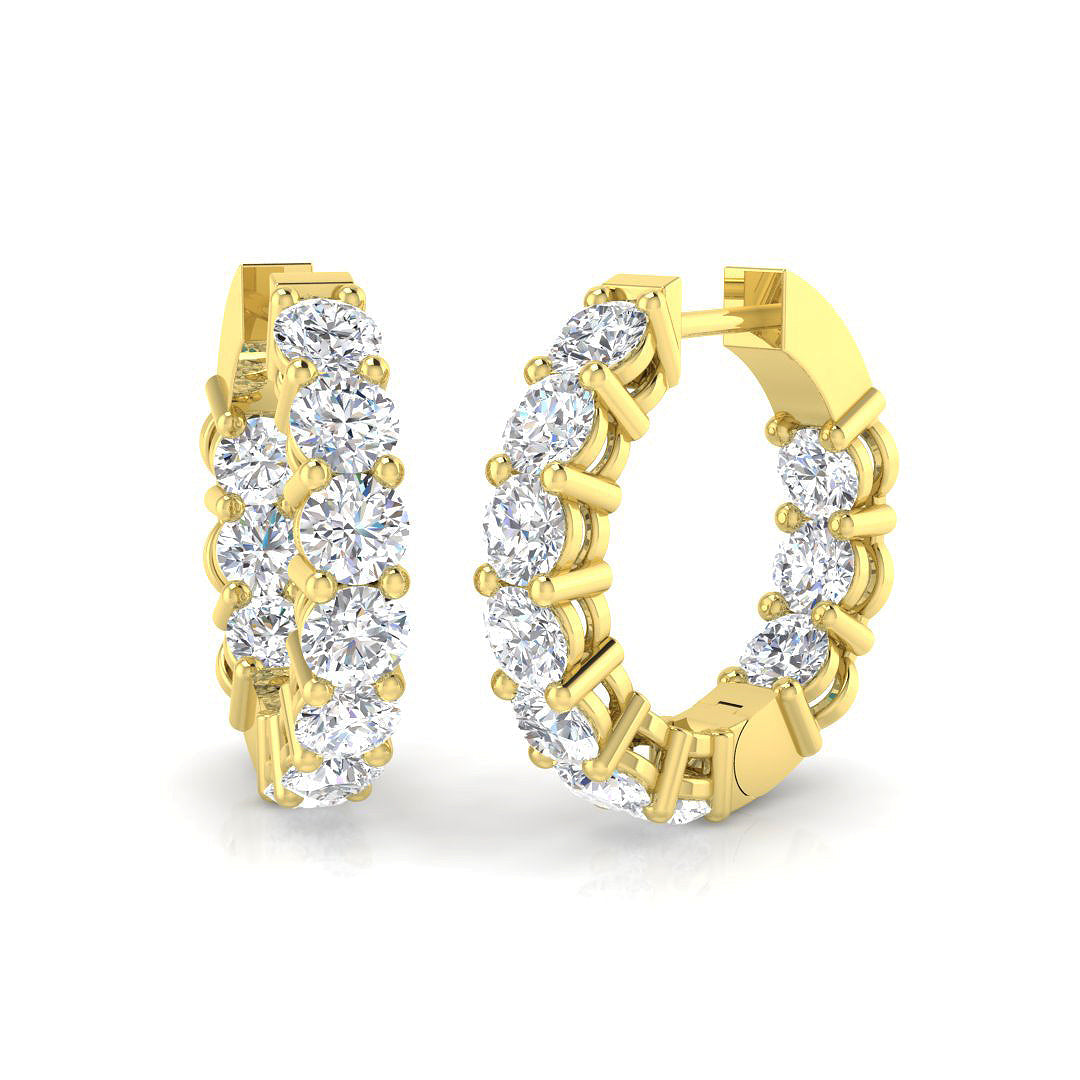 3 Ct Round Diamond Hoop Earrings in 10K/14K gold and platinum with certified lab-grown or natural diamonds