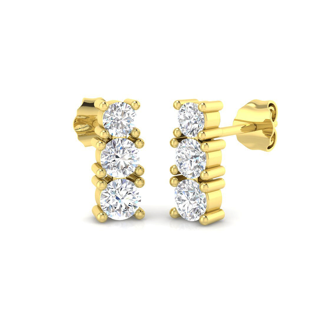 Ensny Gold Diamond Drop Trilogy Earrings 1ct - Elegant Luxury Jewelry in 10K/14K gold and platinum with certified lab-grown or natural diamonds
