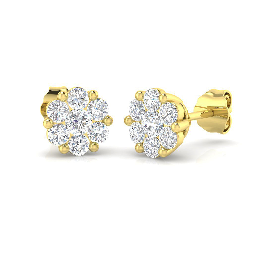 Lab-Grown Round Cluster Stud Earrings in 10K/14K gold and platinum with certified lab-grown or natural diamonds
