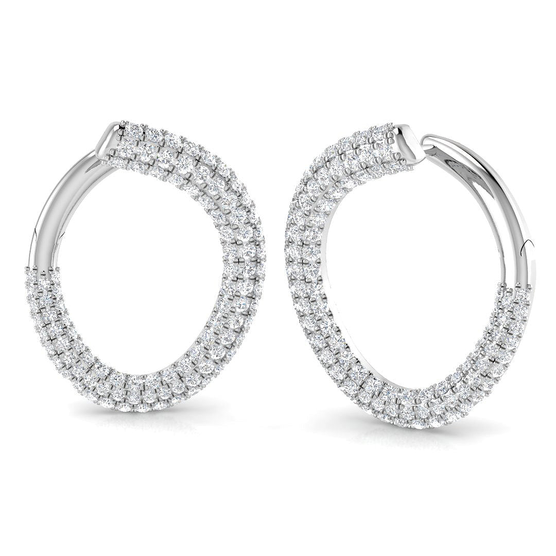 Stunning 1.0Ct Triple Row Diamond Hoop Earrings in 10K/14K gold and platinum with certified lab-grown or natural diamonds
