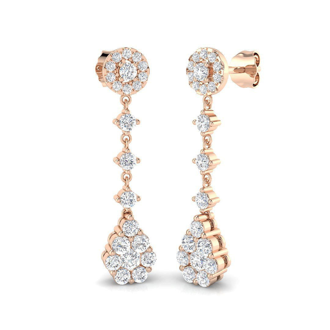 Gorgeous Smily 1.5ct Gold Drop & Trilogy Diamond Earrings in 10K/14K gold and platinum with certified lab-grown or natural diamonds