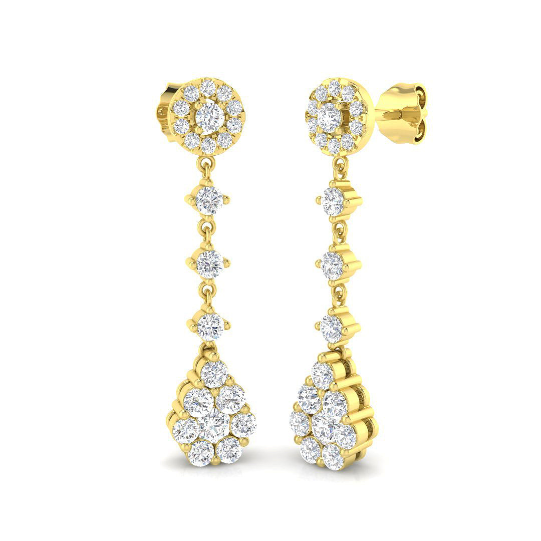 Gorgeous Smily 1.5ct Gold Drop & Trilogy Diamond Earrings in 10K/14K gold and platinum with certified lab-grown or natural diamonds