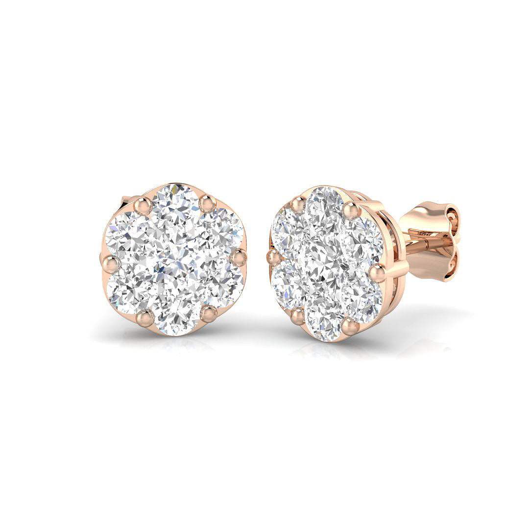 Lab & Natural Diamond Cluster Stud Earrings in 10K/14K gold and platinum with certified lab-grown or natural diamonds