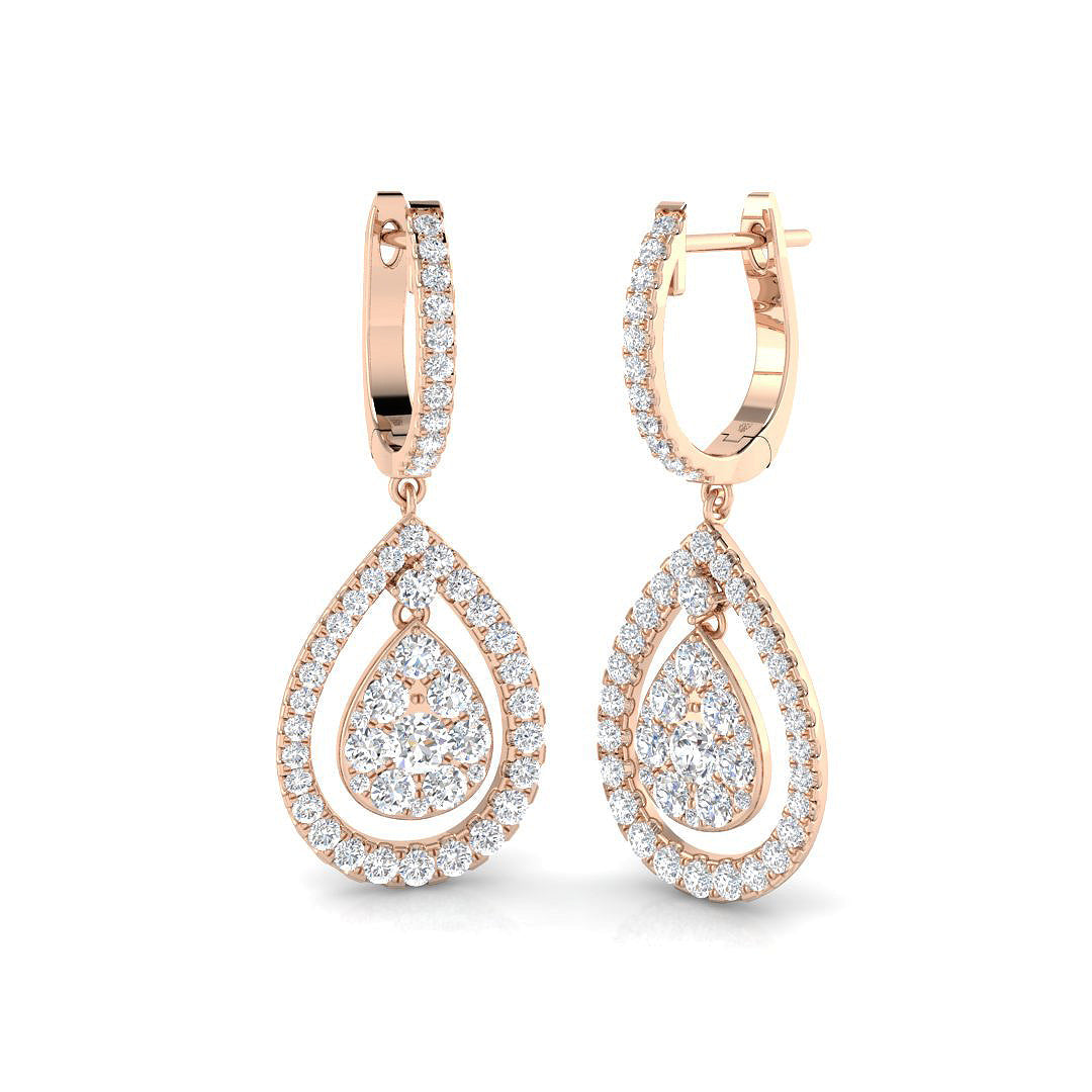 Snobby 1.5ct Gold Drop & Trilogy Diamond Earrings - Luxury Elegance in 10K/14K gold and platinum with certified lab-grown or natural diamonds