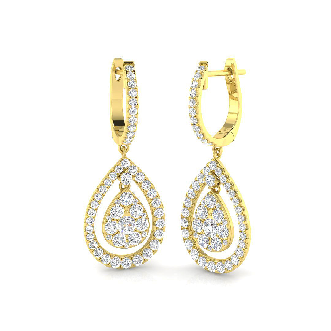 Lab-Grown Round Diamond Drop Earrings 1.5 Ct in 10K/14K gold and platinum with certified lab-grown or natural diamonds