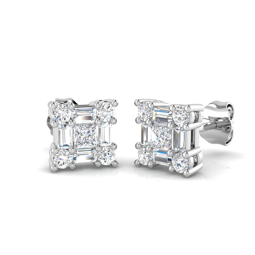 Stud Earrings with Square Baguette Cluster - 0.5ct Solid in 10K/14K gold and platinum with certified lab-grown or natural diamonds