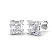 Stud Earrings with Square Baguette Cluster - 0.5ct Solid in 10K/14K gold and platinum with certified lab-grown or natural diamonds