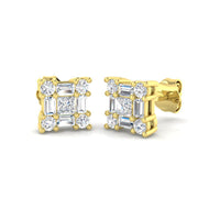 Stud Earrings with Square Baguette Cluster - 0.5ct Solid in 10K/14K gold and platinum with certified lab-grown or natural diamonds