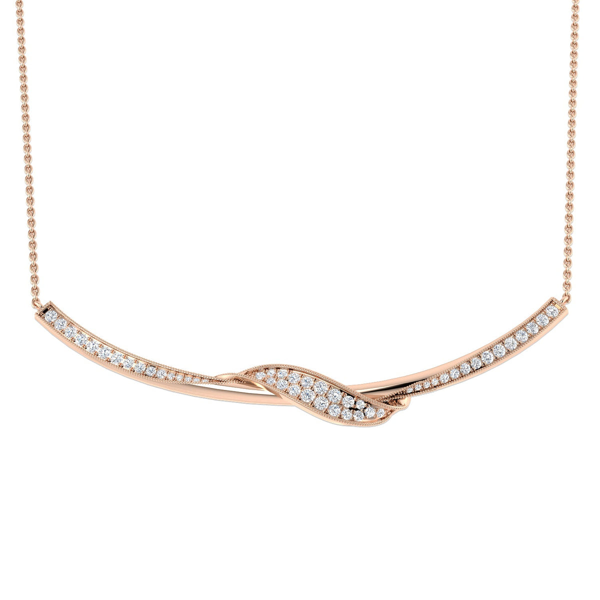 Diamond Infinity Twist Bar Necklace in Gold & Platinum - Milgrain Vintage in 10K/14K gold and platinum with certified lab-grown or natural diamonds