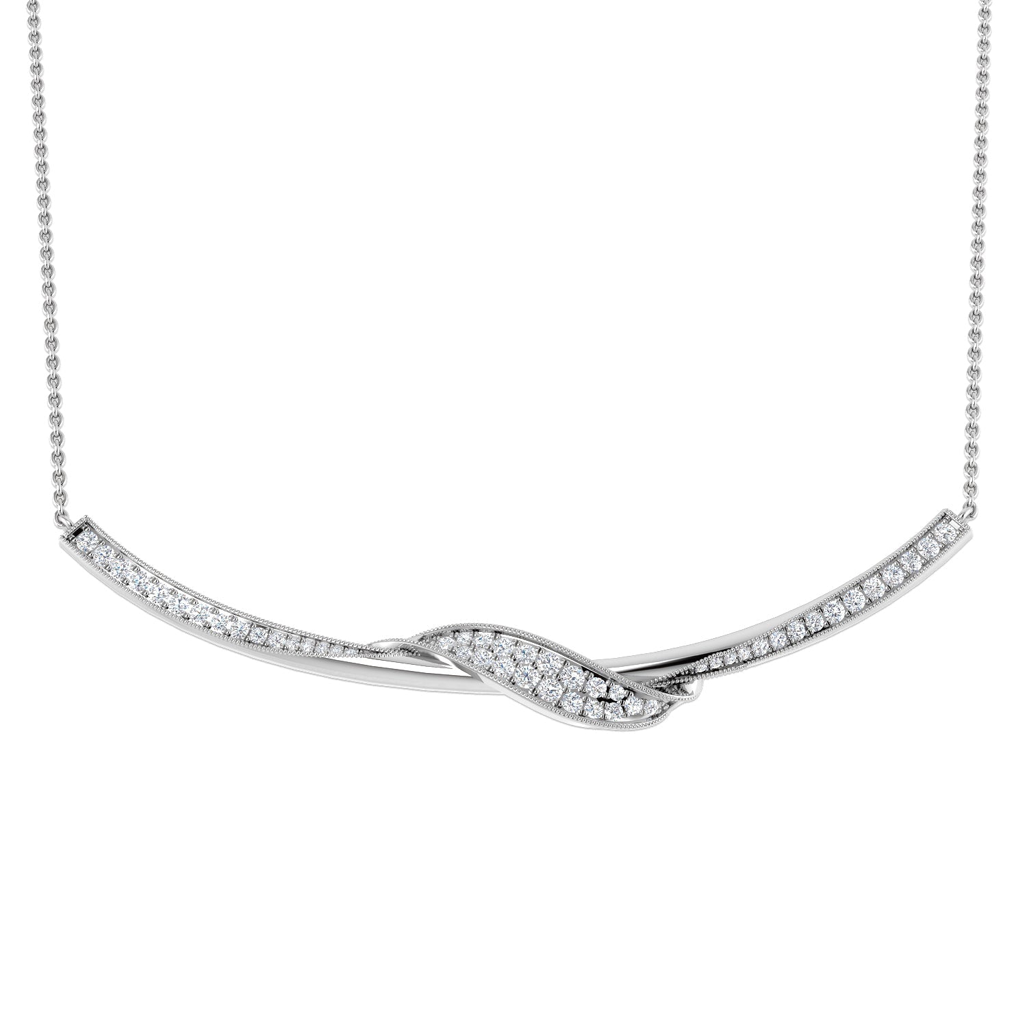 Diamond Infinity Twist Bar Necklace in Gold & Platinum - Milgrain Vintage in 10K/14K gold and platinum with certified lab-grown or natural diamonds
