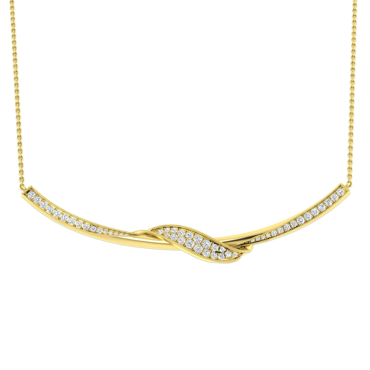 Diamond Infinity Twist Bar Necklace in Gold & Platinum - Milgrain Vintage in 10K/14K gold and platinum with certified lab-grown or natural diamonds