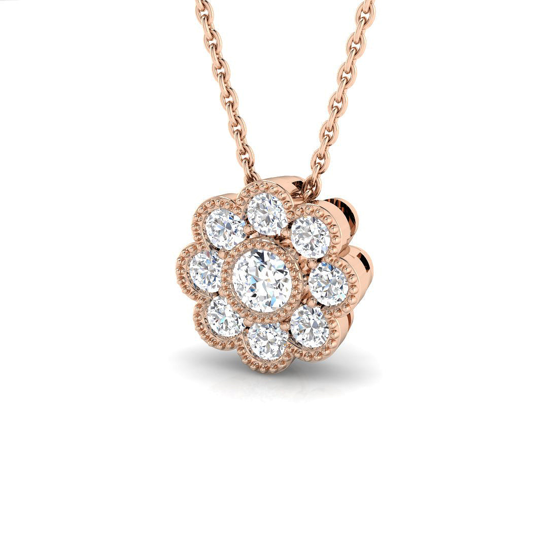 Diamond Floral Pendant Vintage Necklace in Without Chain - Luxury Elegance in 10K/14K gold and platinum with certified lab-grown or natural diamonds