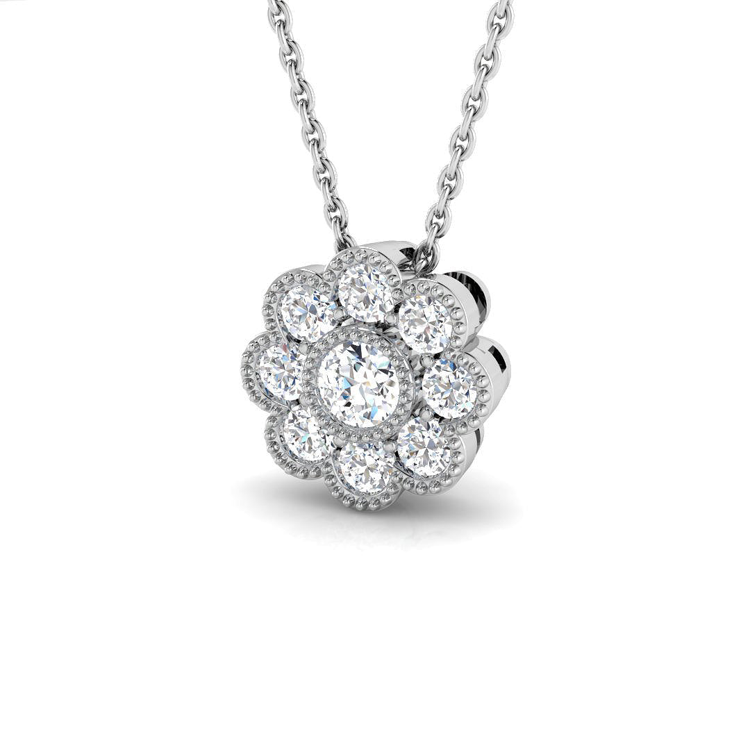 Diamond Floral Pendant Vintage Necklace in Without Chain - Luxury Elegance in 10K/14K gold and platinum with certified lab-grown or natural diamonds