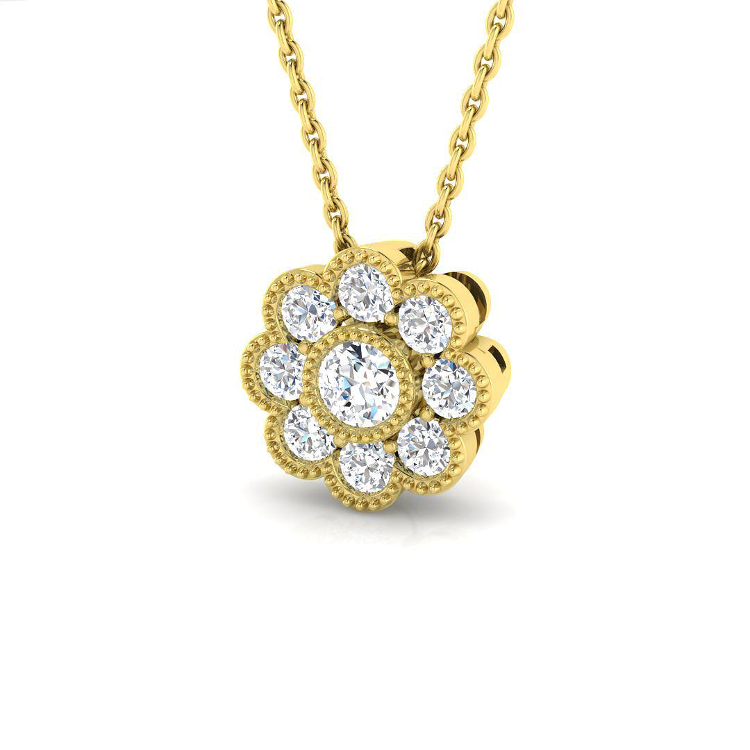 Diamond Floral Pendant Vintage Necklace in Without Chain - Luxury Elegance in 10K/14K gold and platinum with certified lab-grown or natural diamonds