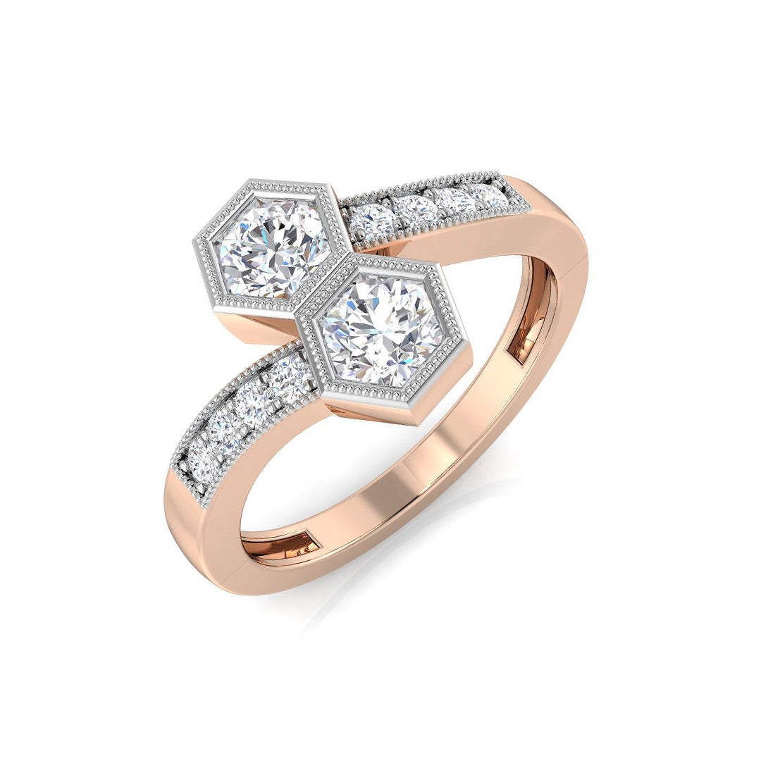 Diamond borwich 2 Stone Ring in 10K/14K gold and platinum with certified lab-grown or natural diamonds