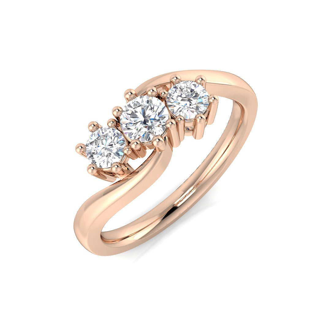 Round Diamond 3 Stone Ring in 10K/14K gold and platinum with certified lab-grown or natural diamonds