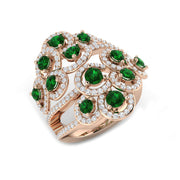 Premium Platinum Natural Round Diamond & Emerald Multi Halo Cluster Statement Ring in 10K/14K gold and platinum with certified lab-grown or natural diamonds