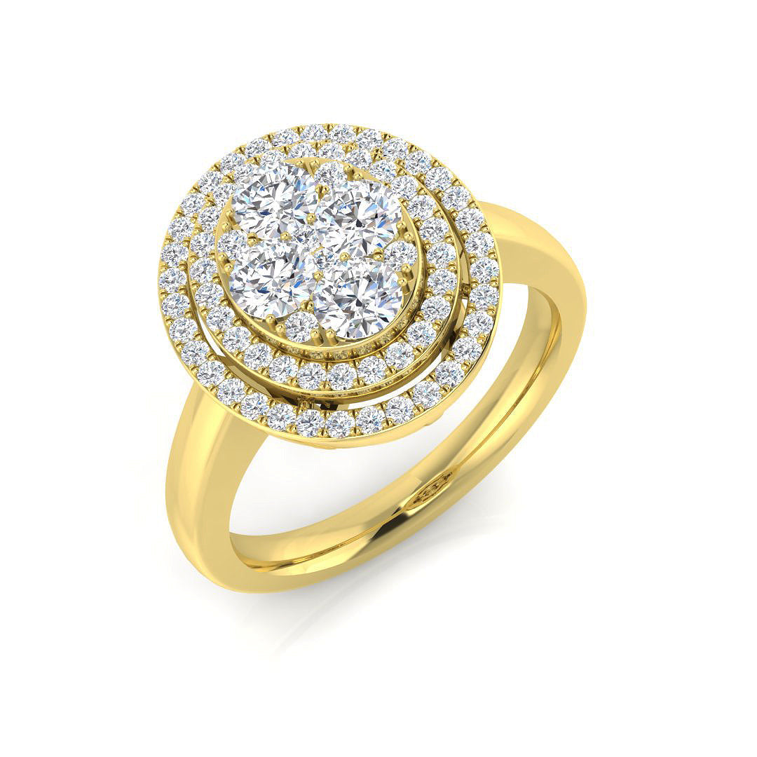 Round Cluster Halo Diamond Ring in 10K/14K gold and platinum with certified lab-grown or natural diamonds