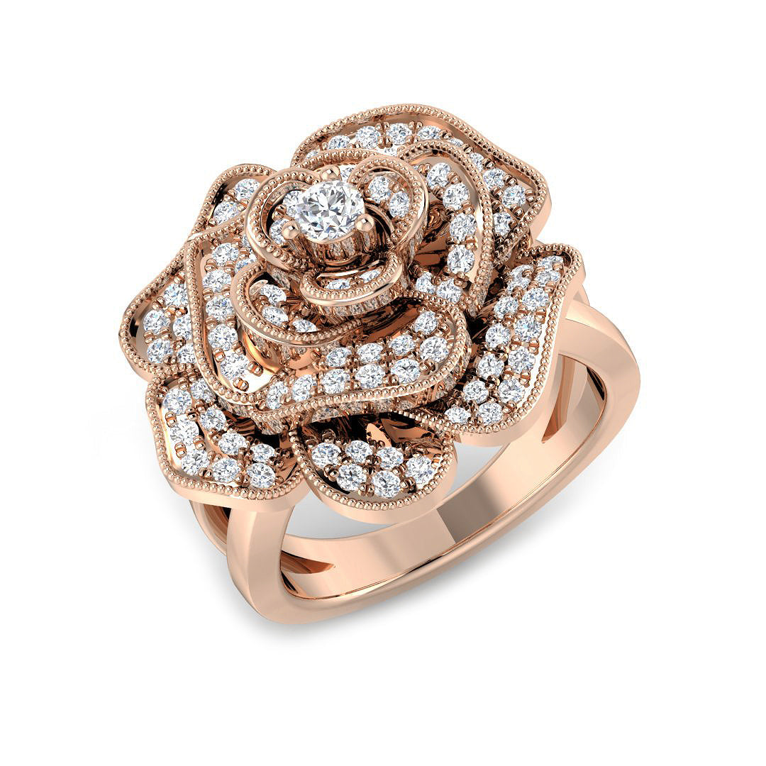 Rose Flower Diamond Statement Ring 0.50ct in 10K/14K gold and platinum with certified lab-grown or natural diamonds