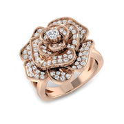 Rose Flower Diamond Statement Ring 0.50ct in 10K/14K gold and platinum with certified lab-grown or natural diamonds