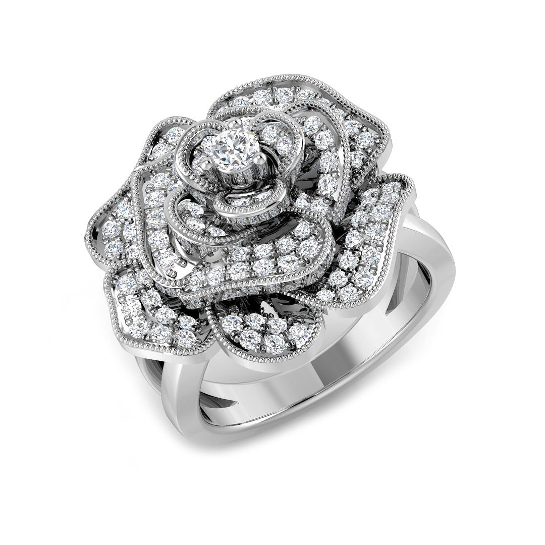 Rose Flower Diamond Statement Ring 0.50ct in 10K/14K gold and platinum with certified lab-grown or natural diamonds
