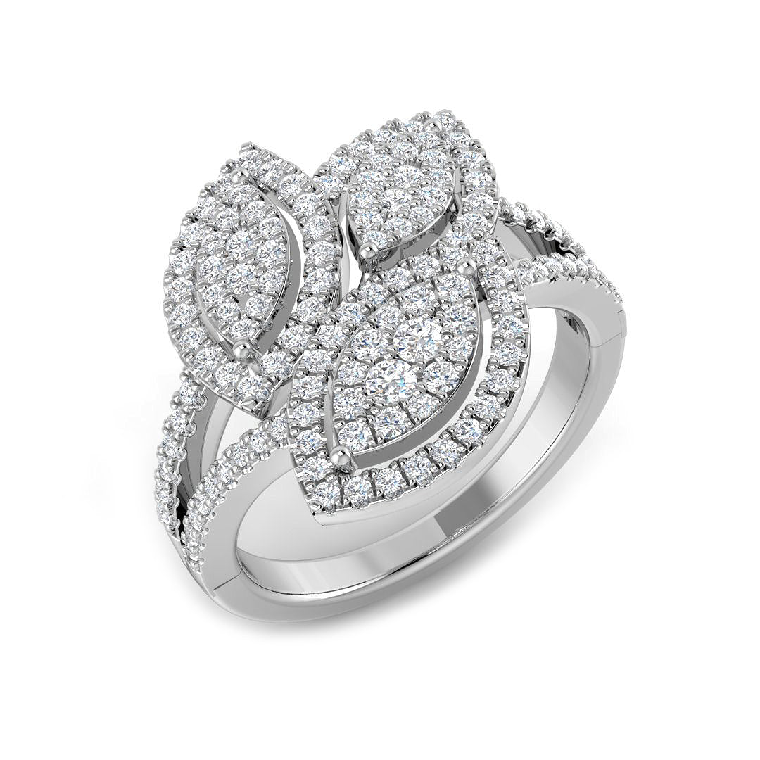 Luxury Diamond Fancy Leaf Cluster Ring 0.75ct Pavé UK Hallmarked in 10K/14K gold and platinum with certified lab-grown or natural diamonds