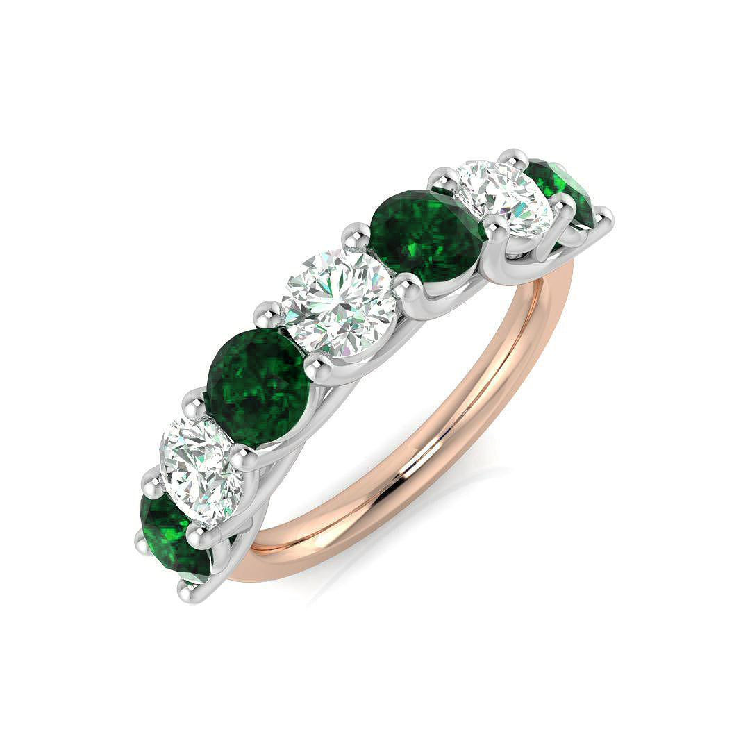 Emerald Half Eternity Ring with Round Natural Diamonds in 10K/14K gold and platinum with certified lab-grown or natural diamonds