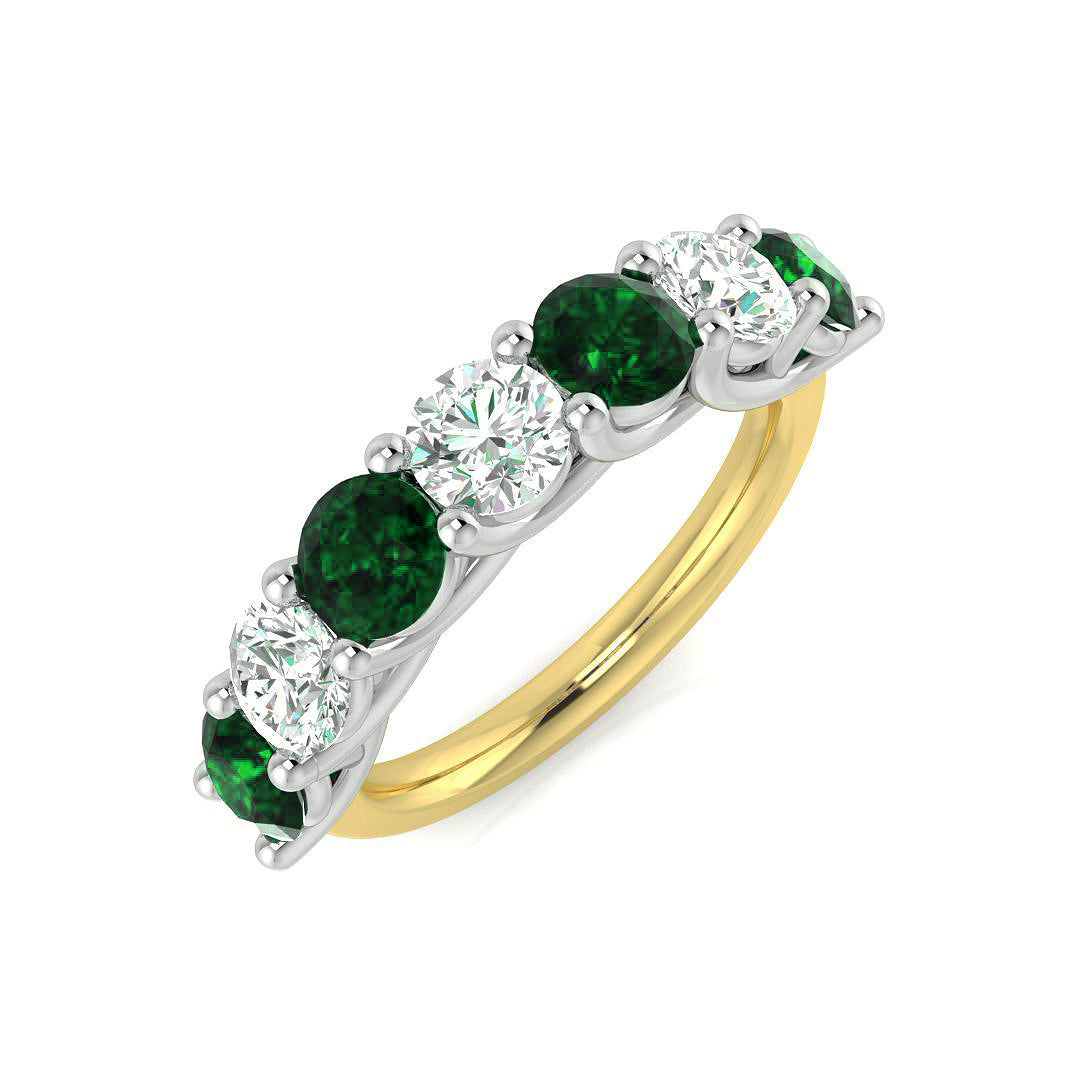 Emerald Half Eternity Ring with Round Natural Diamonds in 10K/14K gold and platinum with certified lab-grown or natural diamonds