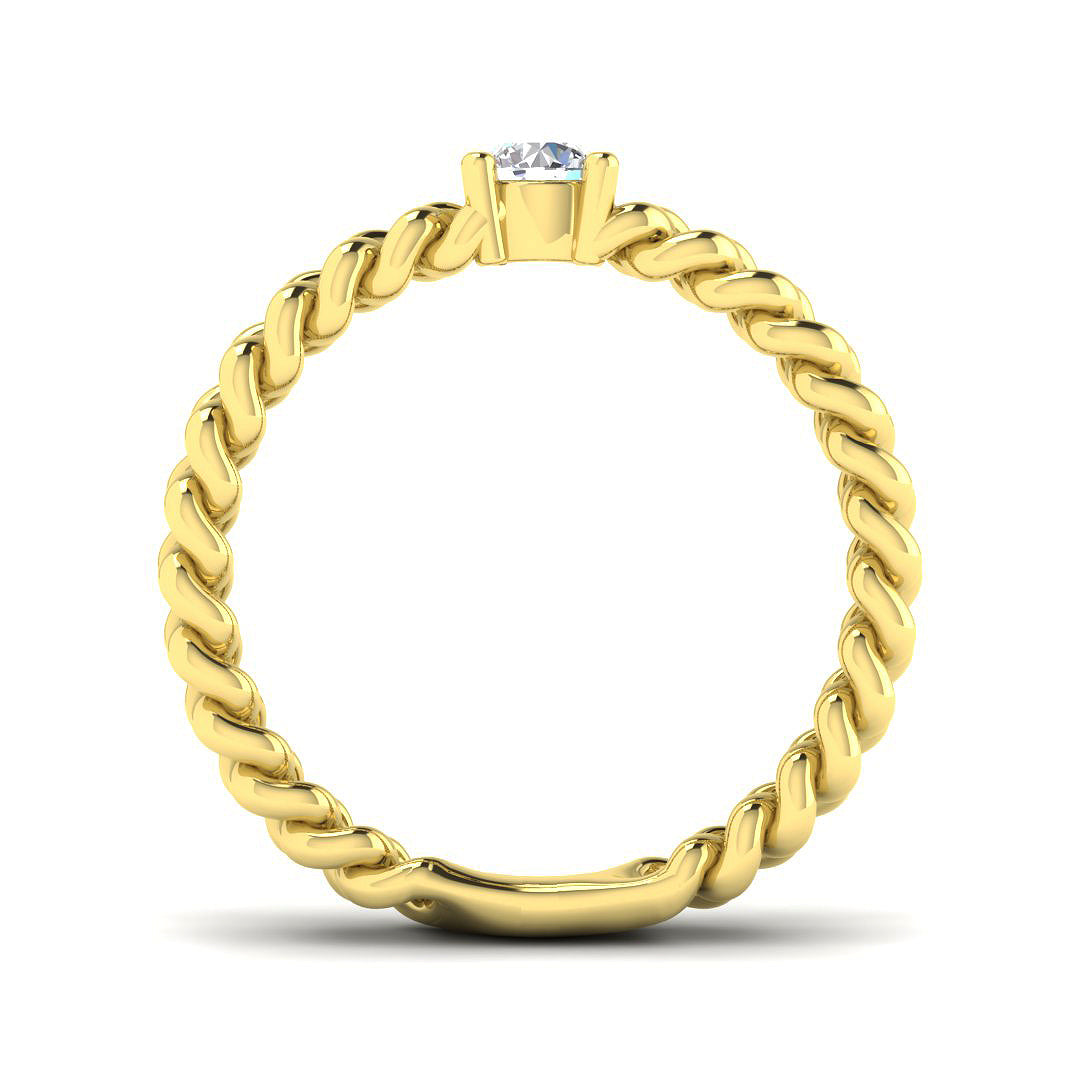 Chain-Link Round Diamond Solitaire Ring in 10K/14K gold and platinum with certified lab-grown or natural diamonds