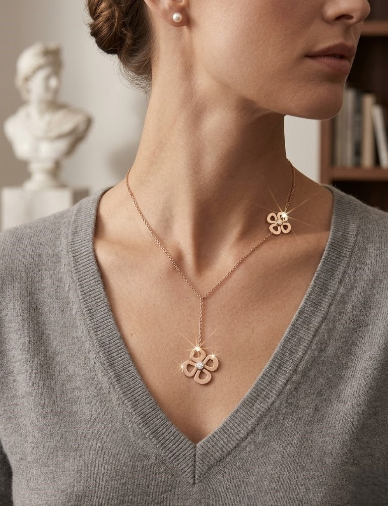 Floral Diamond Pendant Necklace in in 10K/14K gold and platinum with certified lab-grown or natural diamonds