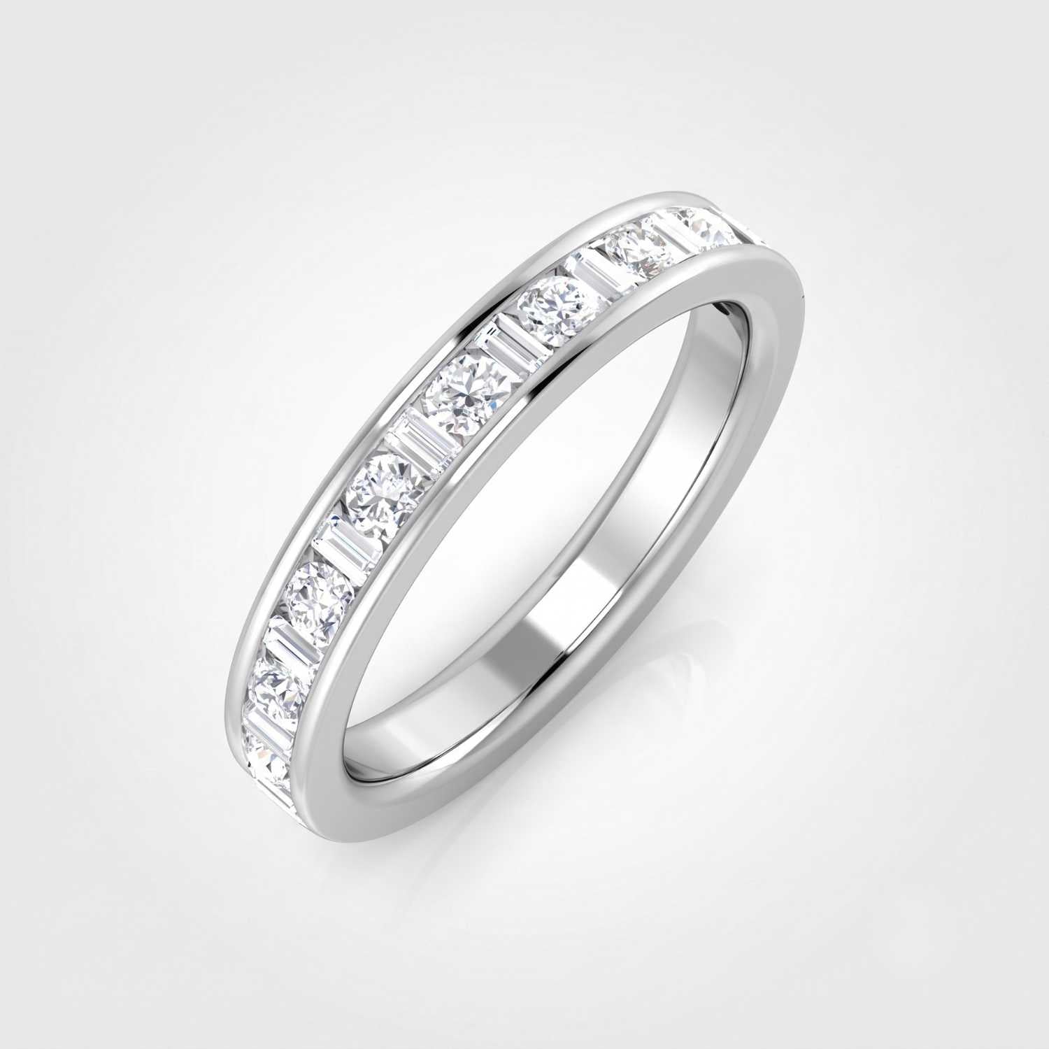 Baguette & Round Cut Half Eternity Ring in 10K/14K gold and platinum with certified lab-grown or natural diamonds