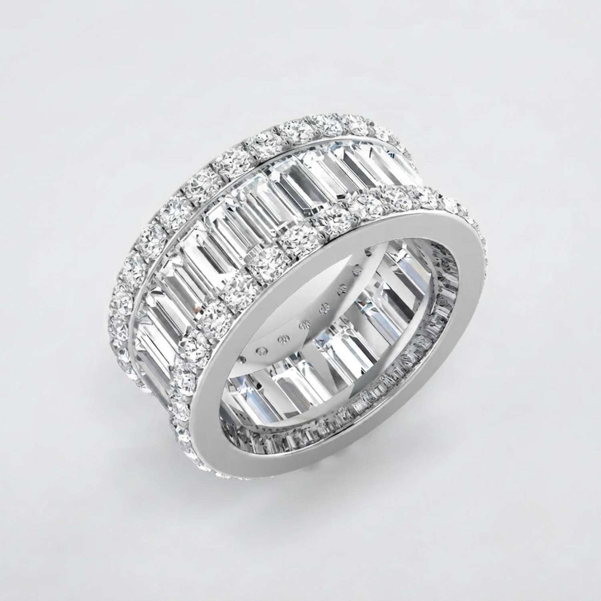 Baguette & Round Diamond Triple Row Eternity Ring in 10K/14K gold and platinum with certified lab-grown or natural diamonds