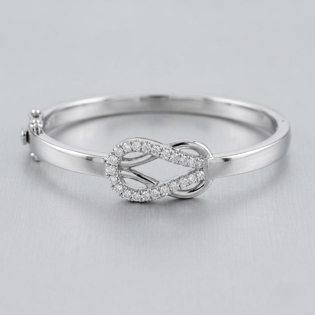 Natural Round Cut Diamond Interlocking Oval Diamond Bangle with Lock in 10K/14K gold and platinum with certified lab-grown or natural diamonds