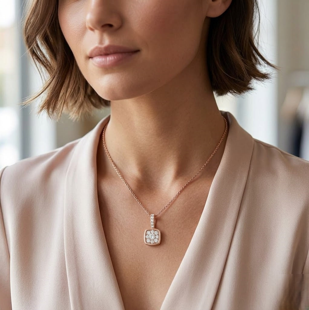 Square Diamond Pendant Necklace in 10K/14K gold and platinum with certified lab-grown or natural diamonds