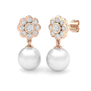 Pearl Floral Diamond Drop Earrings in 10K/14K gold and platinum with certified lab-grown or natural diamonds