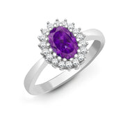 Amethyst Halo Ring with Diamonds in 10K/14K gold and platinum with certified lab-grown or natural diamonds