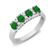 Emerald Diamond Ring in Oval Cut with Natural Round Diamonds in 10K/14K gold and platinum with certified lab-grown or natural diamonds